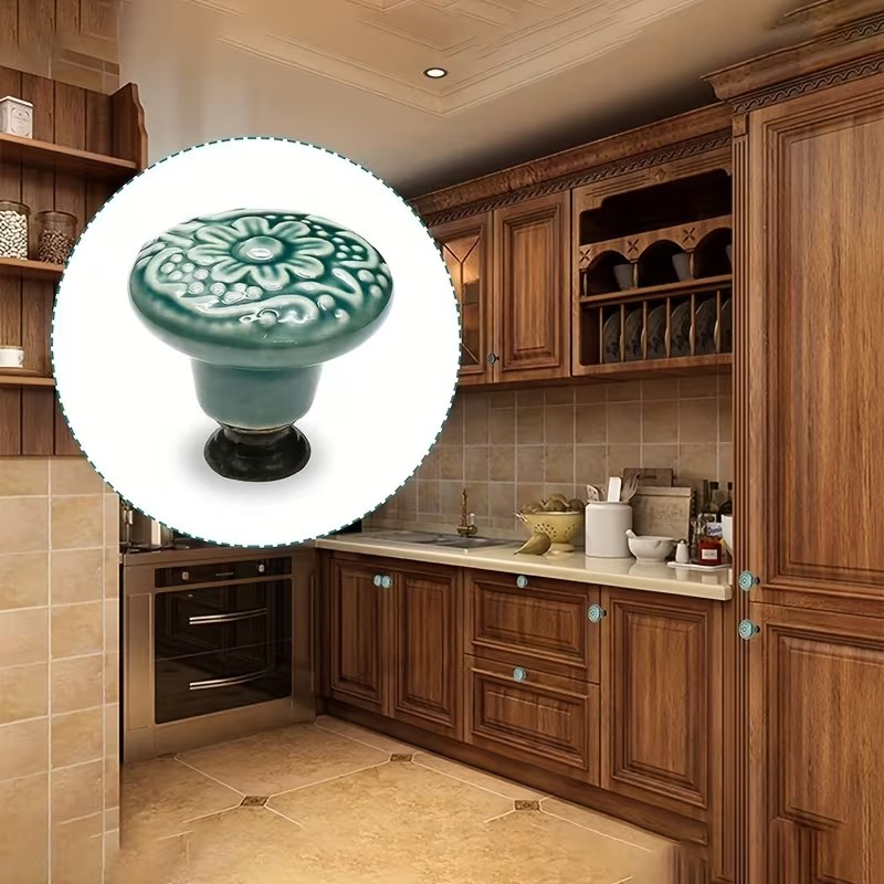 Furniture Joint Hardware - 12pcs Ceramic Cabinet Knobs, Floral Design,